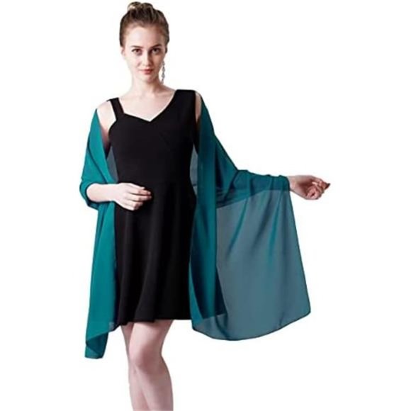 CHIFFON Scarves Shawls Wraps Soft Teal Blue - Picture 3 of 5